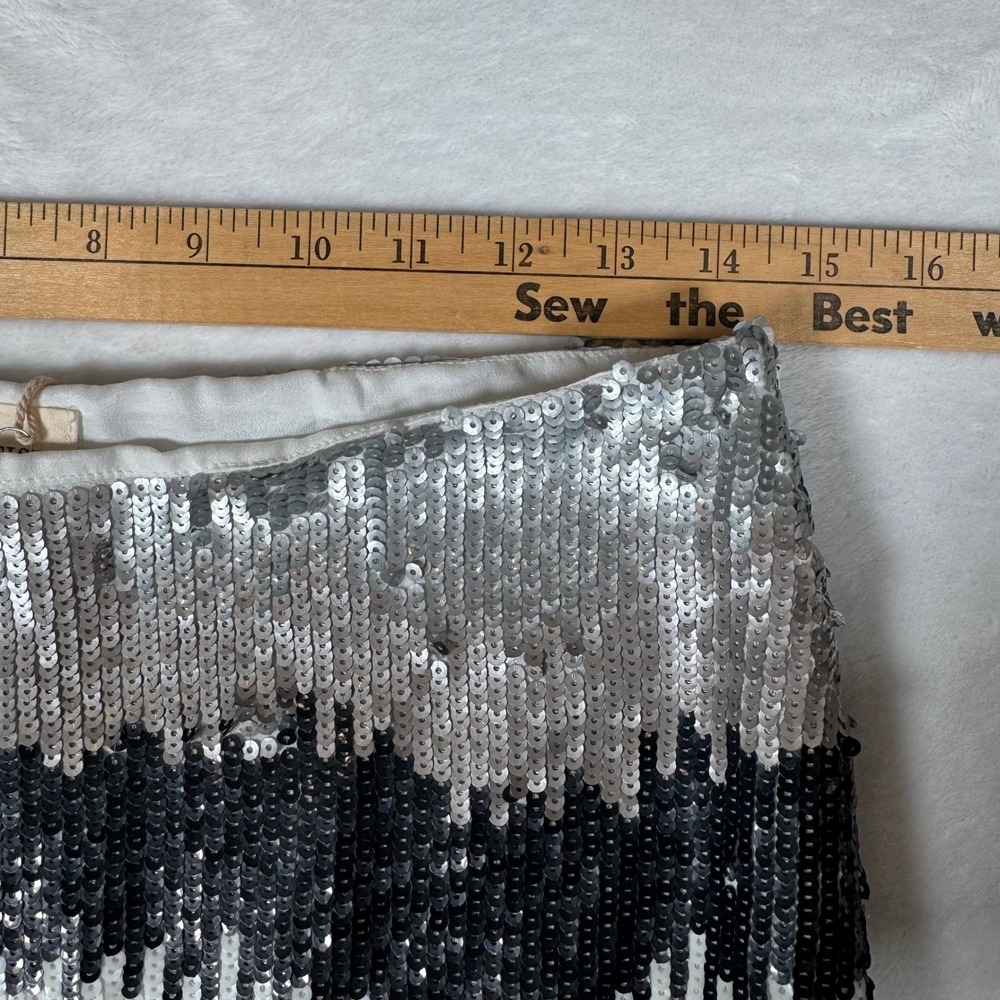 L'ATISTE Chevron Sequin‎ Mini Skirt NWT Womens M Silver Black | LS1332K - Picture 6 of 7